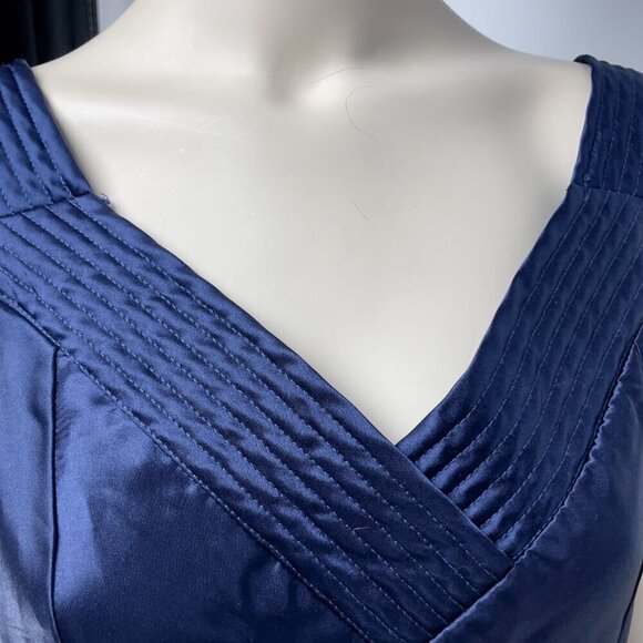 VINTAGE Satin Open Back Long Maxi Slip Dress Midnight Blue V-neck sz M - Picture 4 of 6